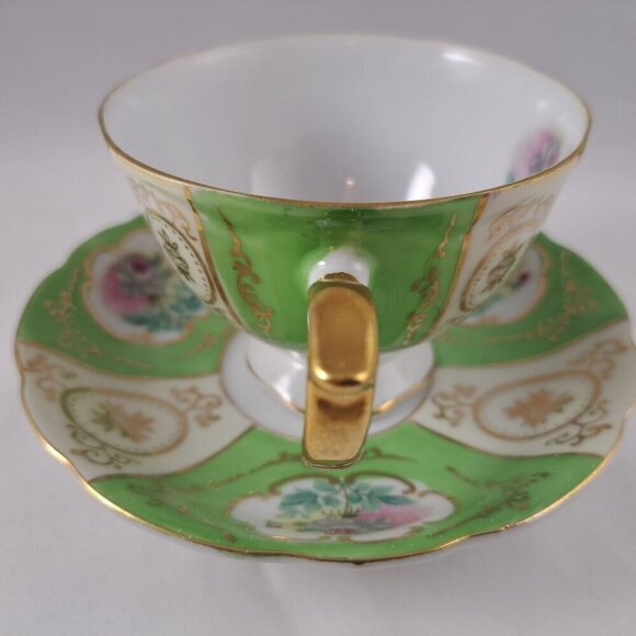 Thames Green Bone China Floral Tea Cup Saucer Gold Trimmed Vintage - Picture 8 of 16